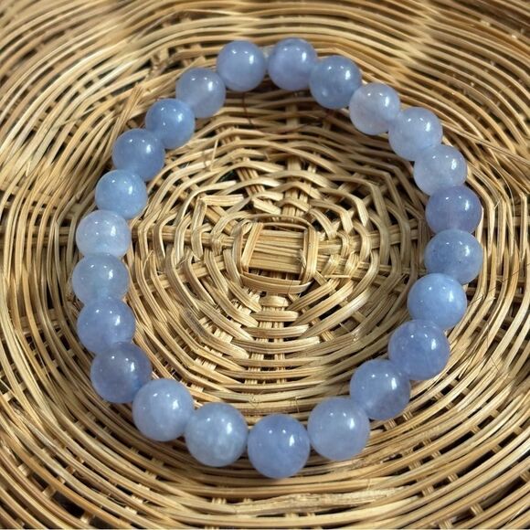 AQUAMARINE 7” Elegant Blue Beaded Bracelet March birthstone crystal energy - Picture 4 of 4